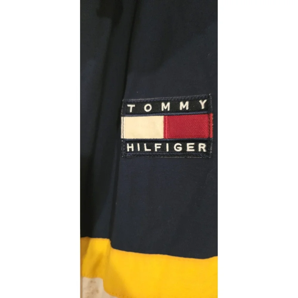 Vtg 90s Hilfiger Ski Jacket Boating Coat Yellow Hooded Sailing Parka Mens XL‎